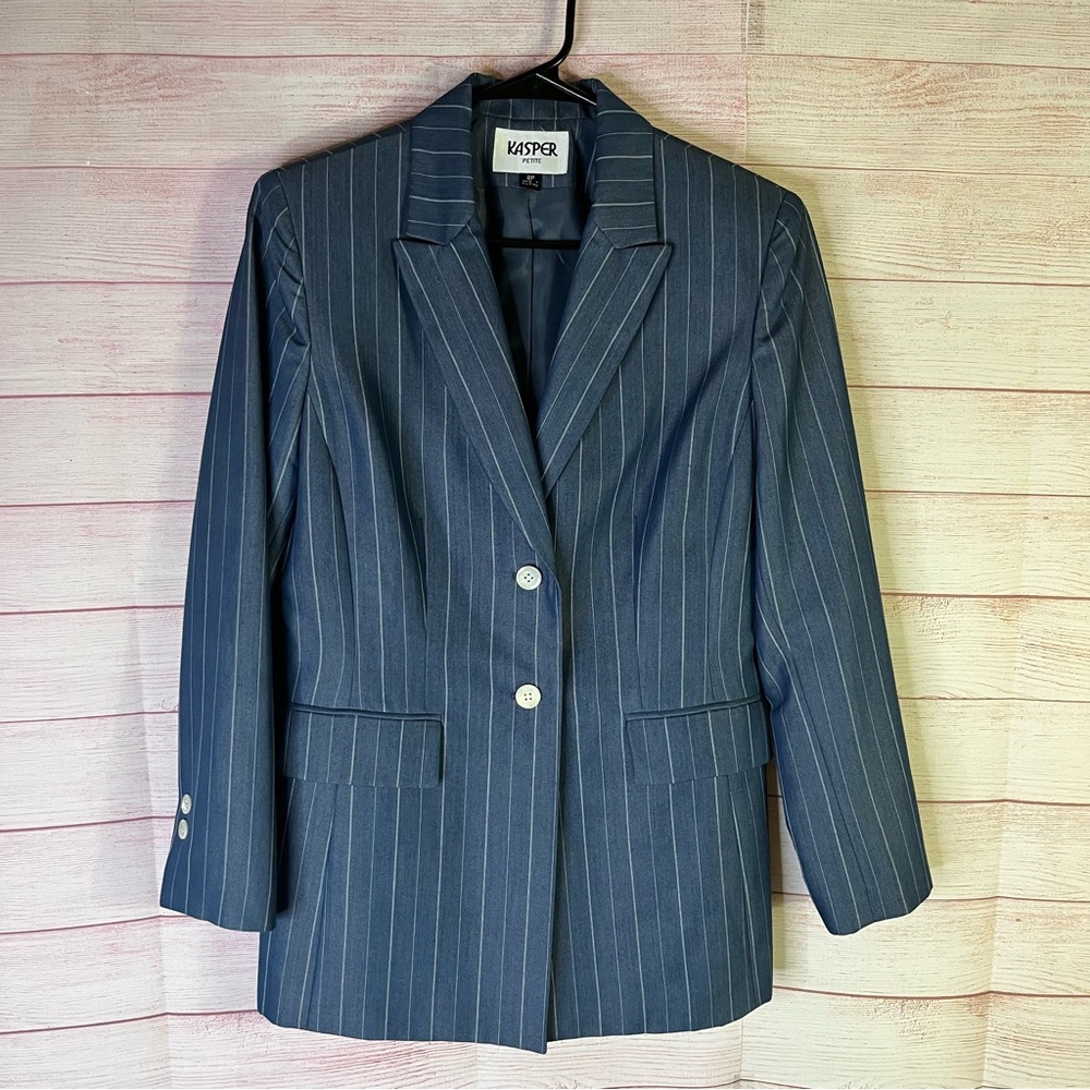 Kasper‎ Petite Blue White Striped Blazer Size 8P